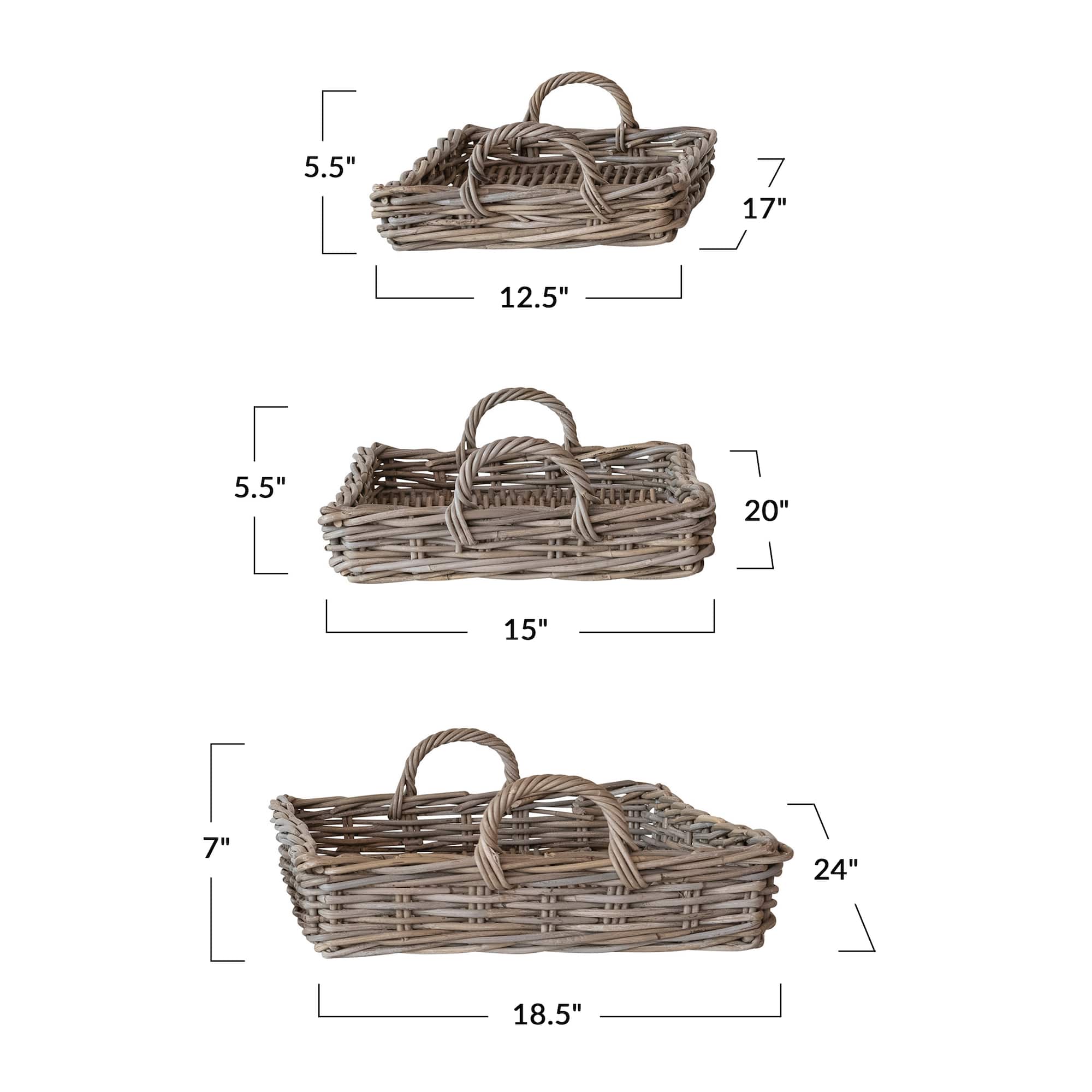 Hello Honey® Natural Decorative Woven Rattan Trays with Handles